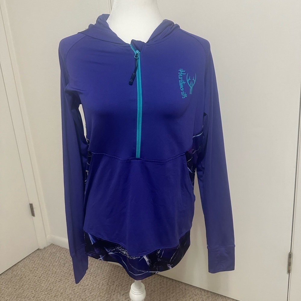 Huntworth Performance Hoodie Purple Teal Camo 1/4 Zip Size medium